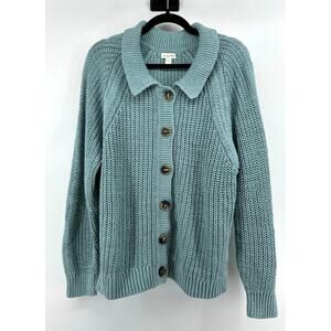 Garnet Hill Maren Cardigan Women's Size L Blue Linen Organic Cotton Coastal Prep